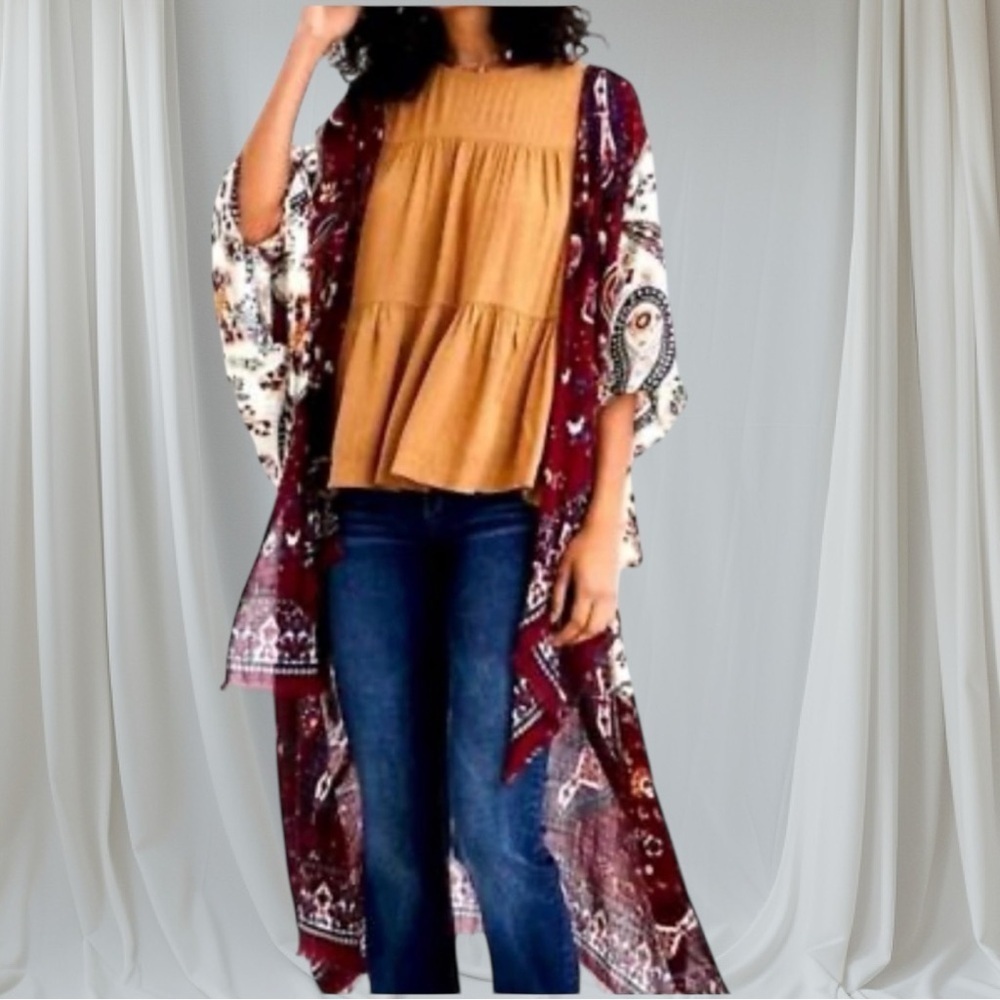 🌺AEO CHARLOTTE PAISLEY MIDI DUSTER FRINGE HEM KIMONO